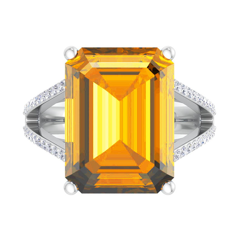 Martha Stewart 10 1/4ctw. Emerald Cut Citrine & Lab Grown Diamond Ring In Sterling Silver image number null